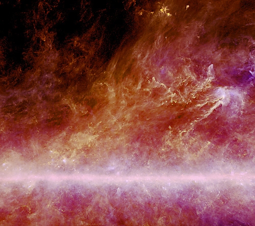 Image composite Planck de poussière froide à l&#039;intérieur de la Voie Lactée. Crédits : ESA et le consortium HFI, IRAS.